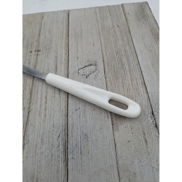 Serving Solid Spoon 12 1/2" Vintage White Handle Chrome - Picture 3 of 6